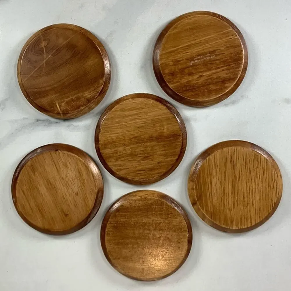 Vintage Set of 6 Wood Cork Coasters 70s